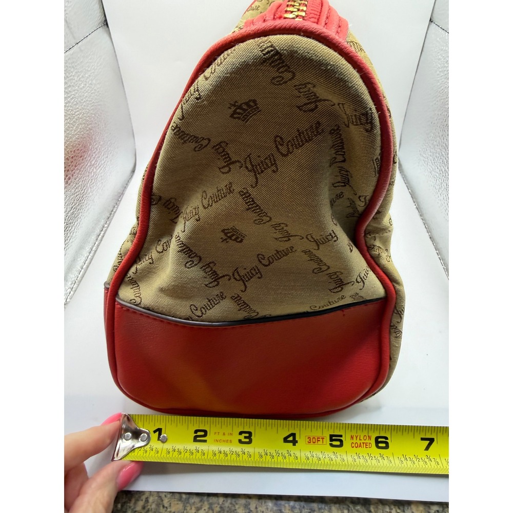 Juicy Couture Tan Red Logo Canvas Satchel Handbag Heart Charm Y2K Style - Picture 7 of 9